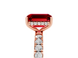 Rose gold Emerald Cut Ruby Pave Band Solitaire Ring with Four-Prong Setting_29