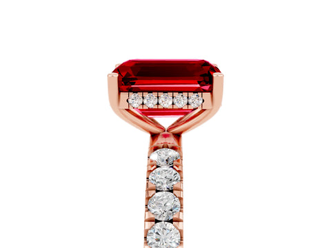 Rose gold Emerald Cut Ruby Pave Band Solitaire Ring with Four-Prong Setting_29