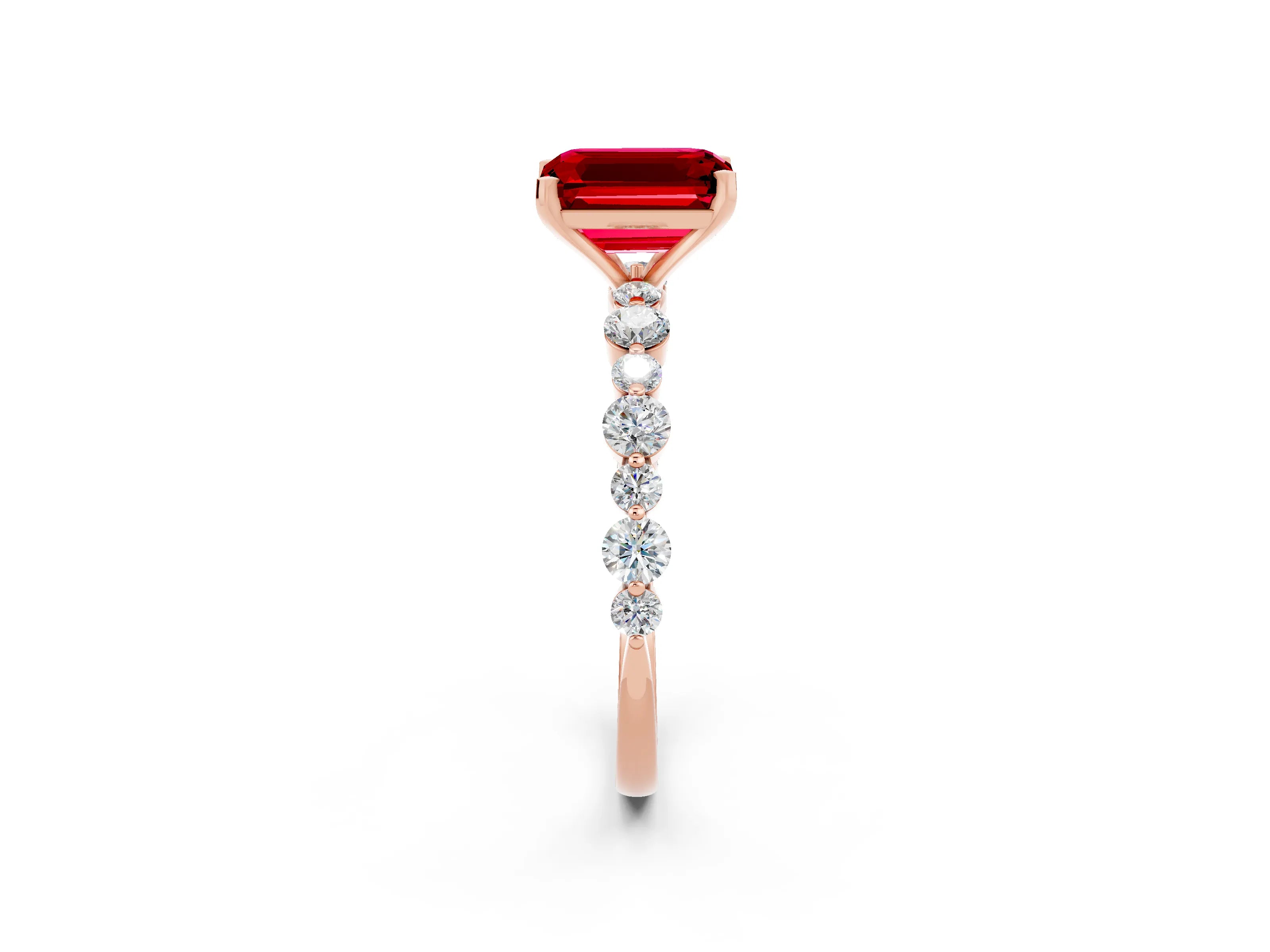 Rose gold Emerald Cut Ruby Prong Set Engagement Ring with Pavé Band_2