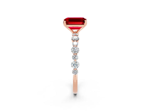 Rose gold Emerald Cut Ruby Prong Set Engagement Ring with Pavé Band_2