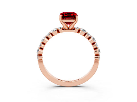 Rose gold Emerald Cut Ruby Prong Set Engagement Ring with Pavé Band_3