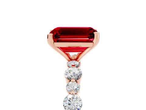 Rose gold Emerald Cut Ruby Prong Set Engagement Ring with Pavé Band_5
