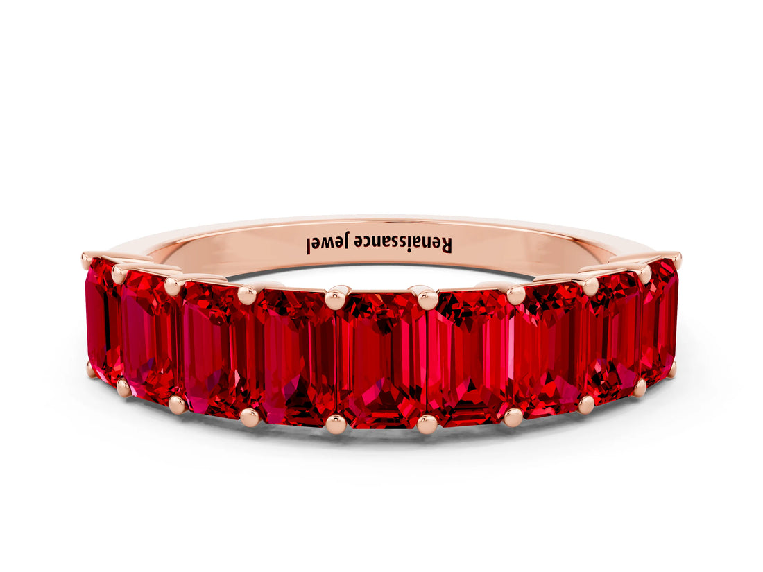 Rose gold Emerald Cut Ruby Prong-Set Eternity Band_6
