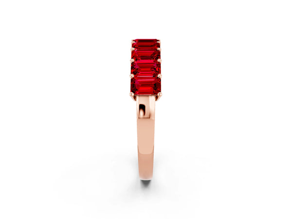 Rose gold Emerald Cut Ruby Prong-Set Eternity Band