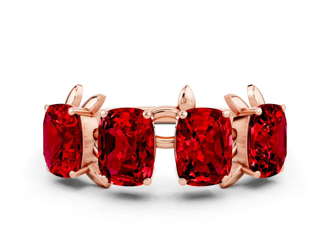 Rose gold Emerald Cut Ruby Prong-Set Half Eternity Band_18