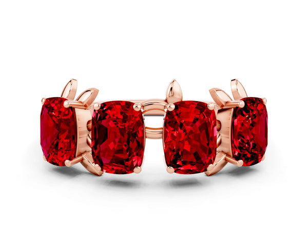 Rose gold Emerald Cut Ruby Prong-Set Half Eternity Band