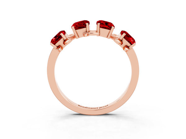Rose gold Emerald Cut Ruby Prong-Set Half Eternity Band