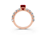 Rose gold Emerald Cut Ruby Prong Setting with Side Stones on a Pave Band_3