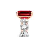 Rose gold Emerald Cut Ruby Prong Setting with Side Stones on a Pave Band_5