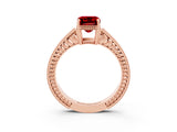 Rose gold Emerald Cut Ruby Ring with Milgrain Pavé Band and Four-Prong Setting_15