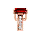 Rose gold Emerald Cut Ruby Ring with Milgrain Pavé Band and Four-Prong Setting_17