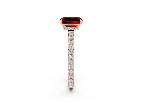Rose gold Emerald Cut Ruby Ring with Pavé Band and Four-Prong Setting_2
