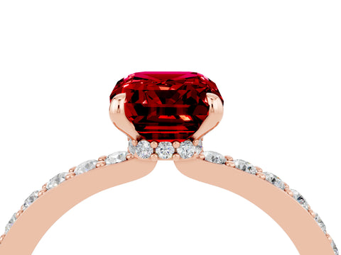 Rose gold Emerald Cut Ruby Ring with Pavé Band and Four-Prong Setting_4