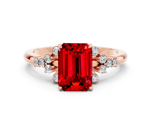 Rose gold Emerald Cut Ruby Ring with Side Stones and Four-Prong Setting_36