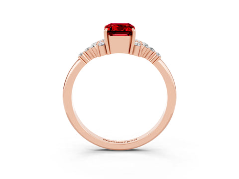 Rose gold Emerald Cut Ruby Ring with Side Stones and Four-Prong Setting_39