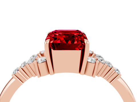 Rose gold Emerald Cut Ruby Ring with Side Stones and Four-Prong Setting_40