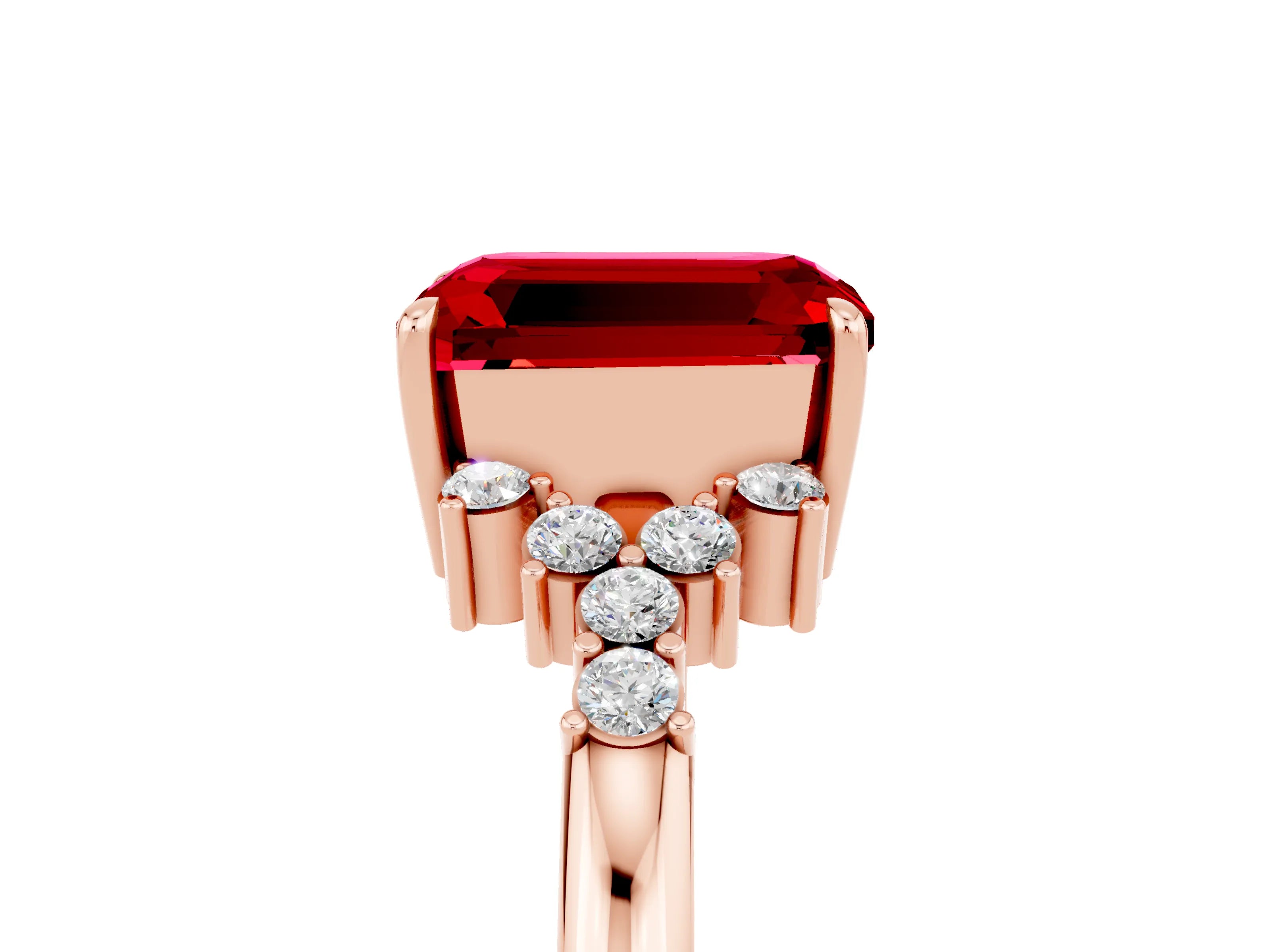 Rose gold Emerald Cut Ruby Ring with Side Stones and Four-Prong Setting_41