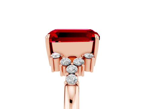 Rose gold Emerald Cut Ruby Ring with Side Stones and Four-Prong Setting_41