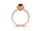 Rose gold Emerald Cut Ruby Scalloped Halo Engagement Ring with Round Shared Prong Band_27