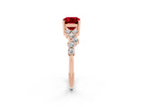 Rose gold Emerald Cut Ruby Scattered Round Accent Ring with Prong Setting_14