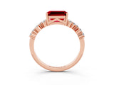 Rose gold Emerald Cut Ruby Scattered Round Accent Ring with Prong Setting_15