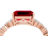 Rose gold Emerald Cut Ruby Scattered Round Accent Ring with Prong Setting_16