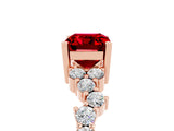 Rose gold Emerald Cut Ruby Scattered Round Accent Ring with Prong Setting_17