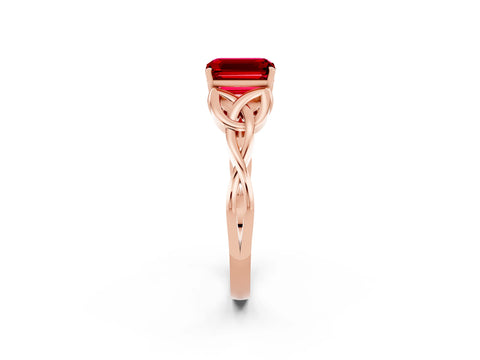 Rose gold Emerald Cut Ruby Solitaire Celtic Knot Ring with Four-Prong Setting_14