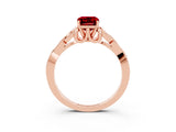 Rose gold Emerald Cut Ruby Solitaire Celtic Knot Ring with Four-Prong Setting_15