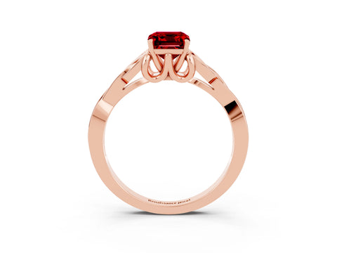 Rose gold Emerald Cut Ruby Solitaire Celtic Knot Ring with Four-Prong Setting_15
