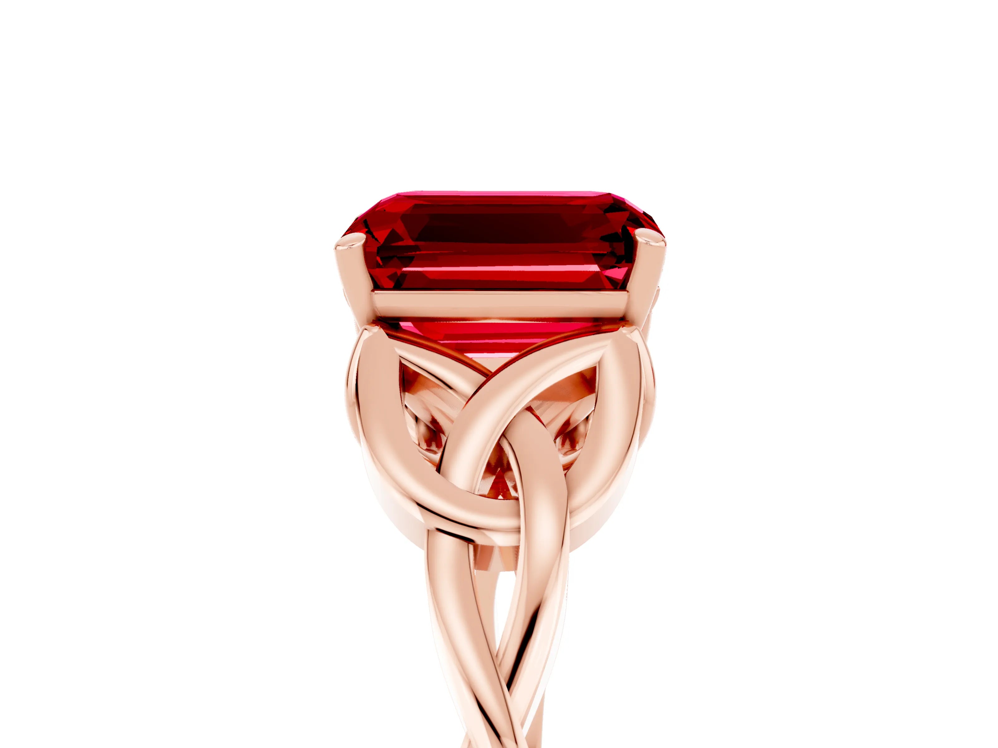 Rose gold Emerald Cut Ruby Solitaire Celtic Knot Ring with Four-Prong Setting_17
