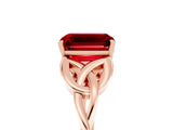 Rose gold Emerald Cut Ruby Solitaire Celtic Knot Ring with Four-Prong Setting_17