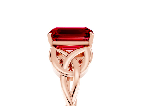 Rose gold Emerald Cut Ruby Solitaire Celtic Knot Ring with Four-Prong Setting_17