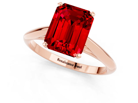 Rose gold Emerald Cut Ruby Solitaire Engagement Ring with Cathedral Setting and Four-Prong Mount_13