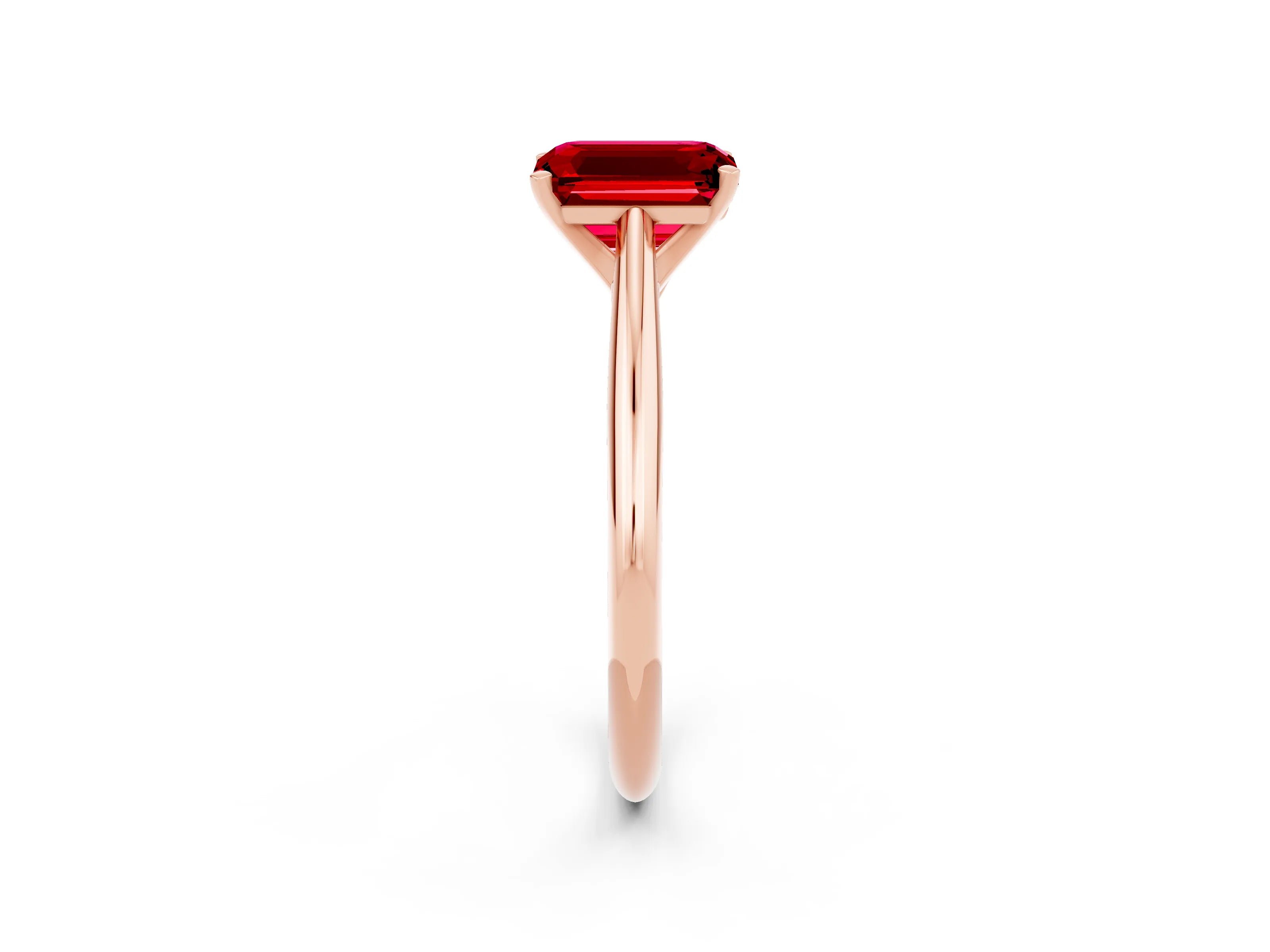 Rose gold Emerald Cut Ruby Solitaire Engagement Ring with Cathedral Setting and Four-Prong Mount_14