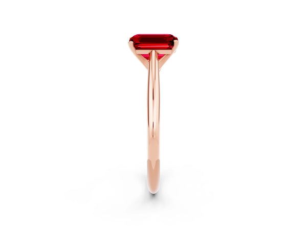 Rose gold Emerald Cut Ruby Solitaire Engagement Ring with Cathedral Setting and Four-Prong Mount