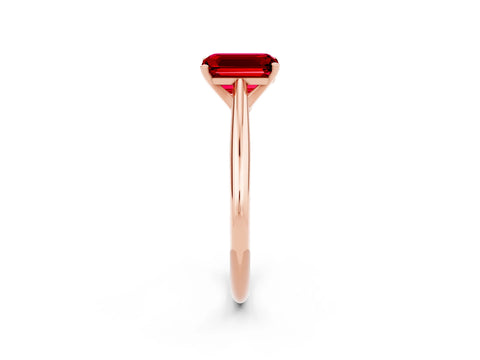 Rose gold Emerald Cut Ruby Solitaire Engagement Ring with Cathedral Setting and Four-Prong Mount_14
