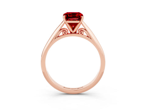 Rose gold Emerald Cut Ruby Solitaire Engagement Ring with Cathedral Setting and Four-Prong Mount_15