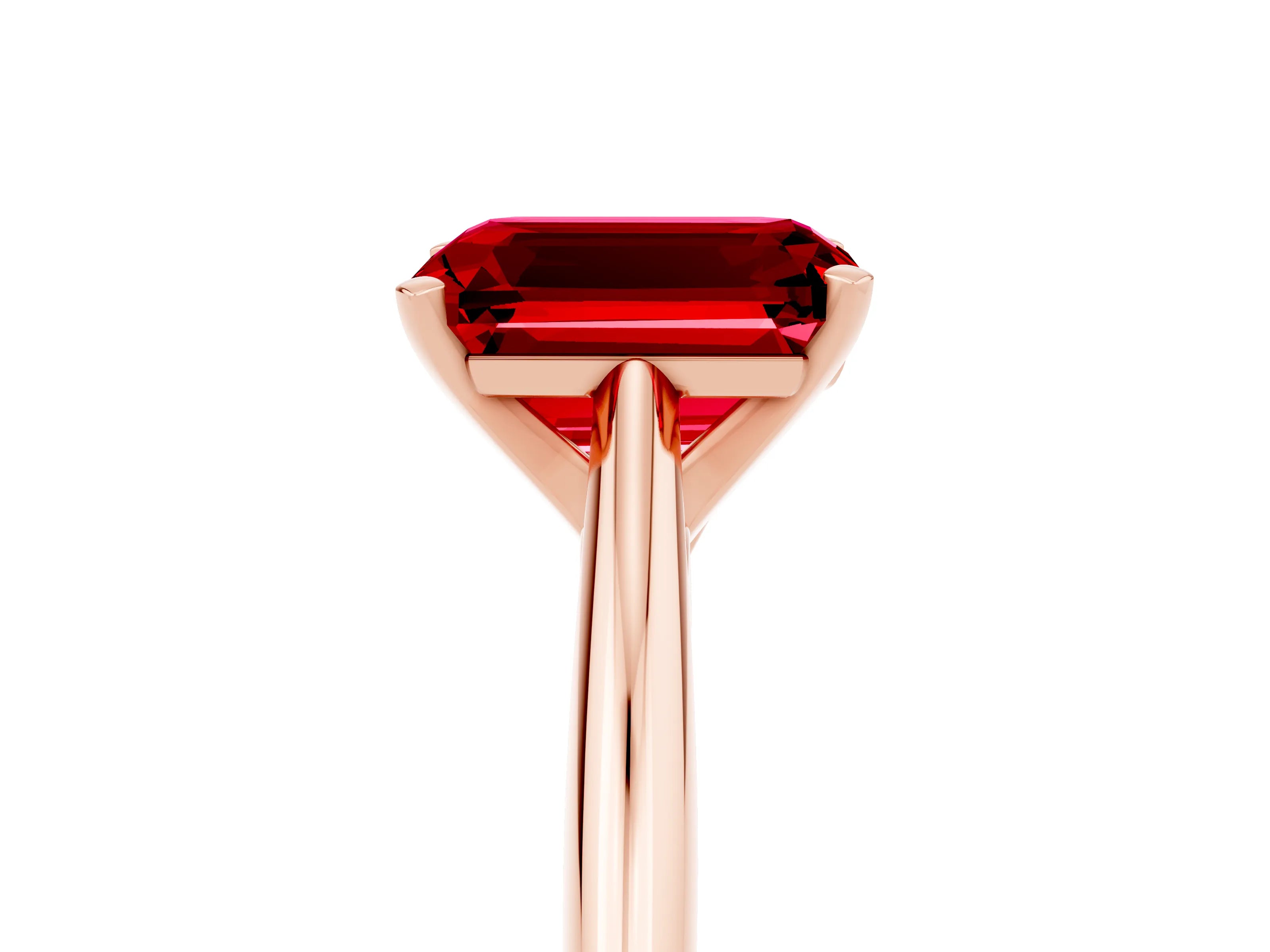 Rose gold Emerald Cut Ruby Solitaire Engagement Ring with Cathedral Setting and Four-Prong Mount_17