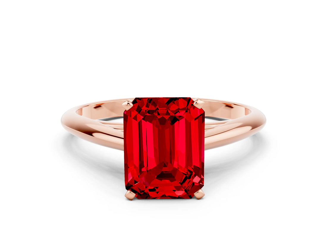 Rose gold Emerald Cut Ruby Solitaire Engagement Ring with Cathedral Setting and Four-Prong Mount_72