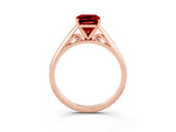 Rose gold Emerald Cut Ruby Solitaire Engagement Ring with Cathedral Setting and Four-Prong Mount_75