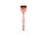 Rose gold Emerald Cut Ruby Solitaire Engagement Ring with Celtic Knot Band and Four-Prong Setting_2