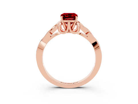 Rose gold Emerald Cut Ruby Solitaire Engagement Ring with Celtic Knot Band and Four-Prong Setting_3