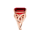 Rose gold Emerald Cut Ruby Solitaire Engagement Ring with Celtic Knot Band and Four-Prong Setting_5