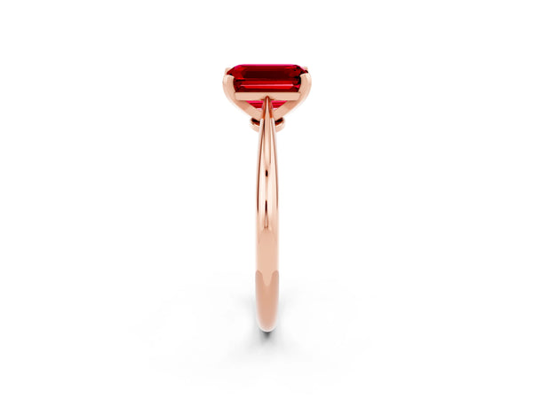 Rose gold Emerald Cut Ruby Solitaire Engagement Ring with Classic Band and Four-Prong Setting