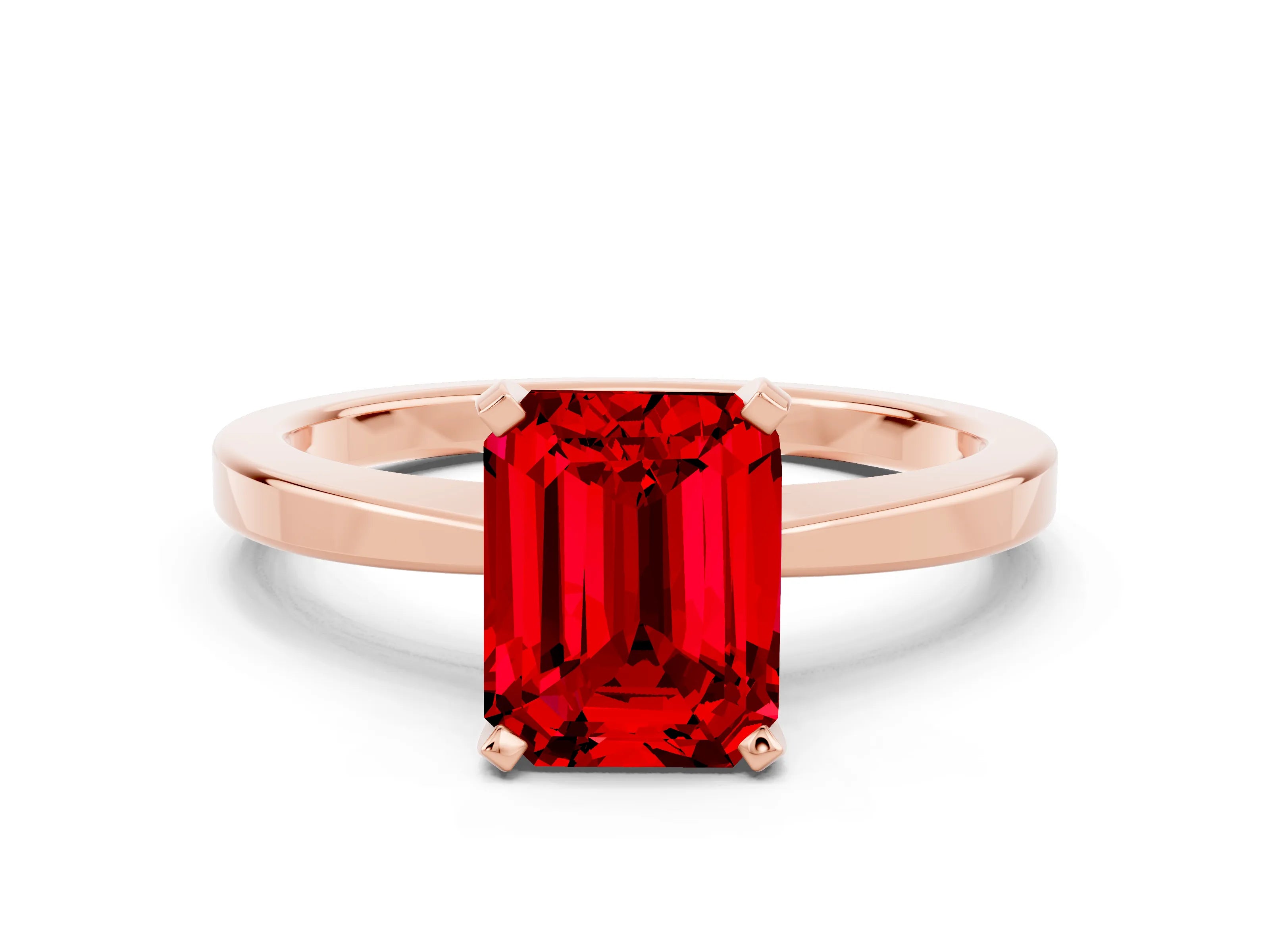 Rose gold Emerald Cut Ruby Solitaire Engagement Ring with Classic Band and Four-Prong Setting_24