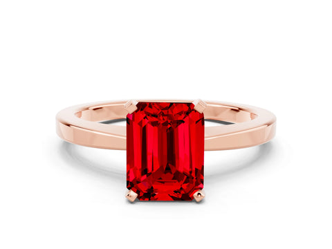 Rose gold Emerald Cut Ruby Solitaire Engagement Ring with Classic Band and Four-Prong Setting_24