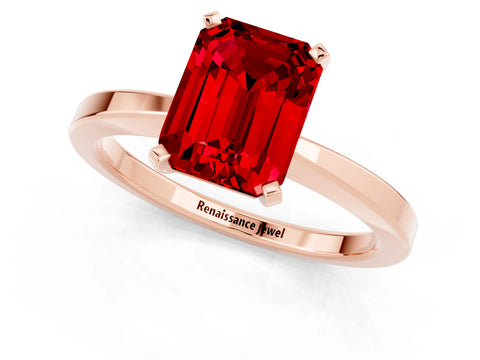 Rose gold Emerald Cut Ruby Solitaire Engagement Ring with Classic Band and Four-Prong Setting_25