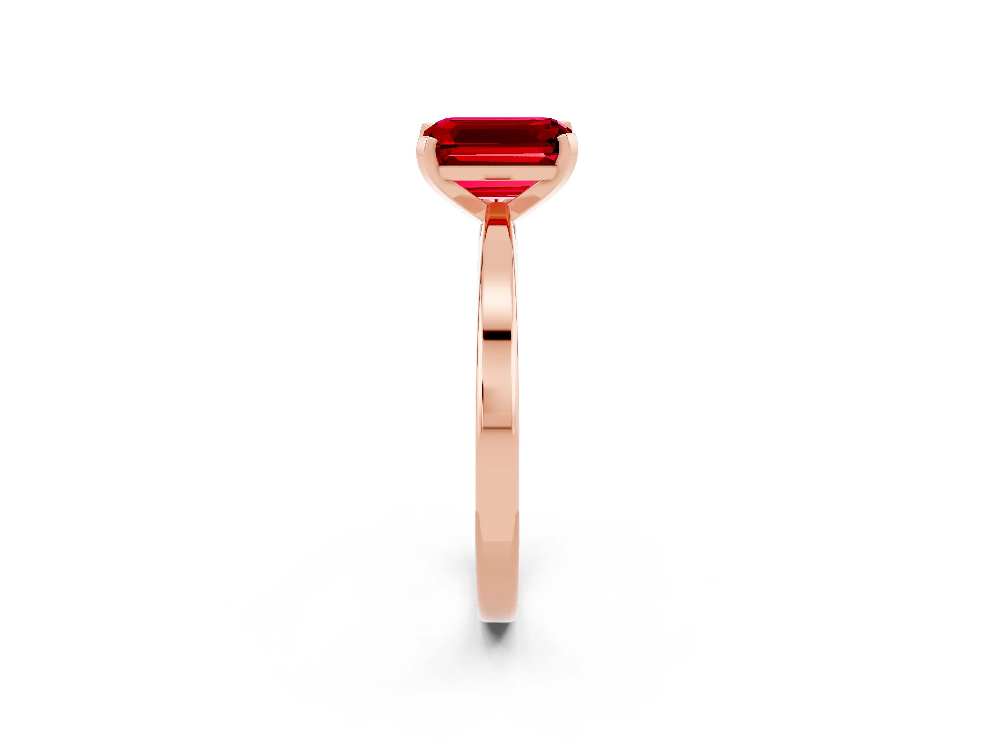 Rose gold Emerald Cut Ruby Solitaire Engagement Ring with Classic Band and Four-Prong Setting_26