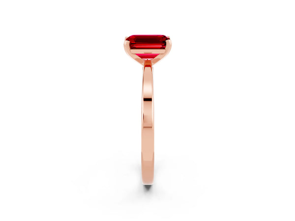 Rose gold Emerald Cut Ruby Solitaire Engagement Ring with Classic Band and Four-Prong Setting